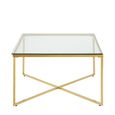 Allure Coffee Table - Square - Clear Glass - Gold Cross Base