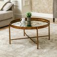 Coffee Table - Round Tray - Antique Gold Metal