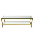 Arezzo Coffee Table - Clear Glass with Gold Metal Base - with Shelf