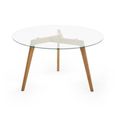 Bryant Coffee Table - 80cm - Round - Clear Glass with Oak Legs