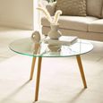 Bryant Coffee Table - 80cm - Round - Clear Glass with Oak Legs