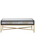 Cadio Coffee Table - 2 Drawer - Grey Faux Shagreen with Gold Legs