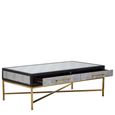 Cadio Coffee Table - 2 Drawer - Grey Faux Shagreen with Gold Legs