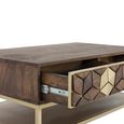 Caltan Coffee Table - 1 Drawer - Walnut Mango Wood and Gold - Geometric