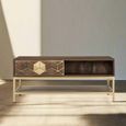 Caltan Coffee Table - 1 Drawer - Walnut Mango Wood and Gold - Geometric
