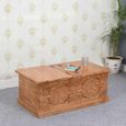Carved Mango Wood Trunk Box Coffee Table