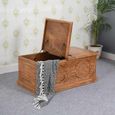 Carved Mango Wood Trunk Box Coffee Table