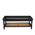 Corso Coffee Table - Clear Glass with Black Wood and Rattan Shelf