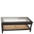 Corso Coffee Table - Clear Glass with Black Wood and Rattan Shelf