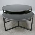 Coffee Table - Round - Black Glass and Metal - Set of 2