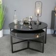 Coffee Table - Round - Black Glass and Metal - Set of 2
