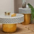 Fusion Coffee Table - White Bone Inlay - Round with Gold Base
