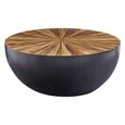 Gabo Coffee Table - Large Round Drum - Parquet Wood with Black Base