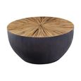 Gabo Coffee Table - Small Round Drum - Parquet Wood with Black Base