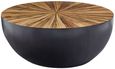 Gabo Coffee Table - Small Round Drum - Parquet Wood with Black Base