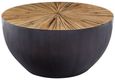 Gabo Coffee Table - Small Round Drum - Parquet Wood with Black Base