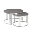 Coffee Table - Round - Grey Glass and Chrome - Set of 2
