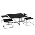 Horizon Coffee Table Set - Square - Black Glass with Silver Metal