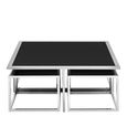 Horizon Coffee Table Set - Square - Black Glass with Silver Metal