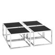 Horizon Coffee Table Set - Square - Black Glass with Silver Metal