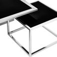Horizon Coffee Table Set - Square - Black Glass with Silver Metal