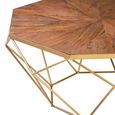 Jodi Coffee Table - Octagonal - Elm Wood and Gold Metal