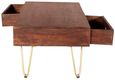 Kaza Dark Mango Wood 1 Drawer Coffee Table - Hairpin Legs with Gold Geometric Inlay