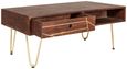 Kaza Dark Mango Wood 1 Drawer Coffee Table - Hairpin Legs with Gold Geometric Inlay