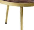 Kaza Dark Mango Wood Round Coffee Table - Gold Geometric Inlay