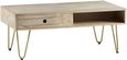 Kaza Light Mango Wood 1 Drawer Coffee Table - Hairpin Legs with Gold Geometric Inlay