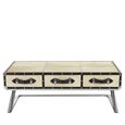 Kensington Townhouse Coffee Table - 3 Drawer - Beige Faux Fur