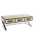Kensington Townhouse Coffee Table - 3 Drawer - Beige Faux Fur