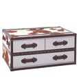 Kensington Townhouse Coffee Table - 3 Drawer - Brown and White Leather
