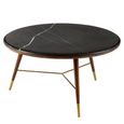 Kenso Coffee Table - Round - Black Marble and Walnut Wood