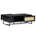 Padstow Coffee Table - 120cm - Black and Rattan