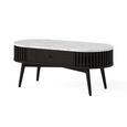 Soho Black Coffee Table - 1 Drawer - Slatted Oval - White Marble Top