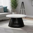 Soho Black Coffee Table - Slatted Round - White Marble Top
