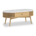 Soho Oak Coffee Table - 1 Drawer - Oval Slatted - White Marble Top