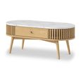Soho Oak Coffee Table - 1 Drawer - Oval Slatted - White Marble Top