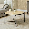 Coffee Table - Round - Travertine Marble and Black Metal