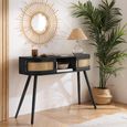 Noah Console Table - 110cm - Black and Rattan
