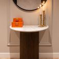 Mayfield White Marble Top Half Moon Console Table - Dark Wood Fluted Base