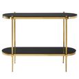 Arezzo Console Table - Oval - Black Glass and Gold Metal - with Shelf