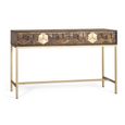 Caltan Console Table - 2 Drawer - Walnut Mango Wood and Gold - Geometric