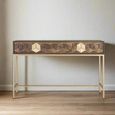 Caltan Console Table - 2 Drawer - Walnut Mango Wood and Gold - Geometric