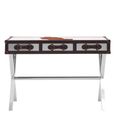 Kensington Townhouse Console Table - 3 Drawer - Brown and White Leather