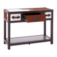 Kensington Townhouse Console Table - 3 Drawer - Brown and White Leather with Shelf