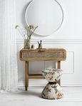 Merge Teak Wood Rattan with Glass Console Table with Glass Top