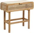 Merge Teak Wood Rattan with Glass Console Table with Glass Top