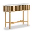 Soho Oak Console Table - 2 Door - Oval Slatted - White Marble Top